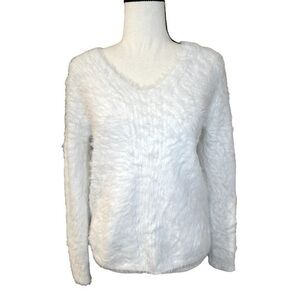 Banana Republic Cream Eyelash Fuzzy Cozy Soft Open Back-Cut Sweater
